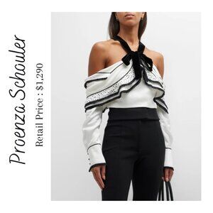 NWT Proenza Schouler Re-Edition Bow-Front Cold-Shoulder Textured Crop Top Sz 6